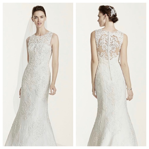 oleg cassini illusion long sleeve wedding dress